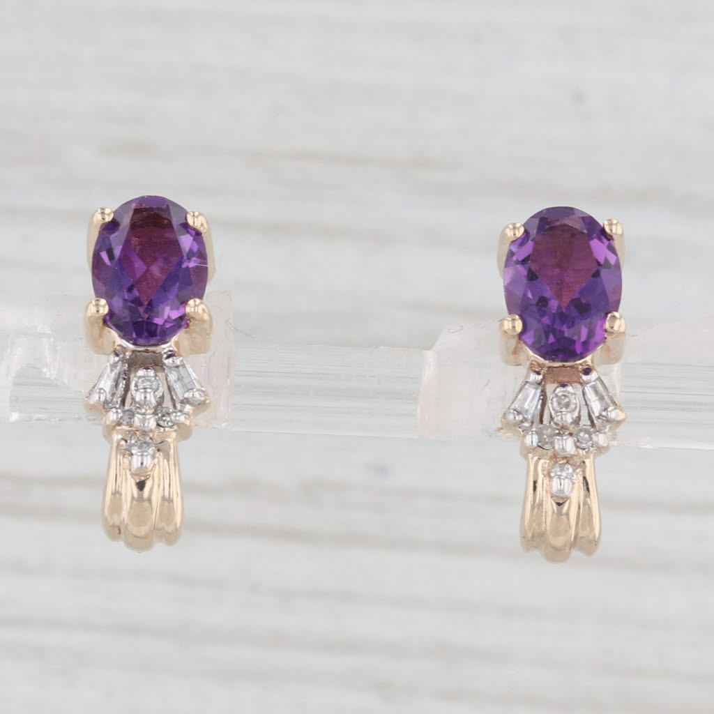 Light Gray 1.45ctw Amethyst Diamond J-Hook Earrings 10k Yellow Gold