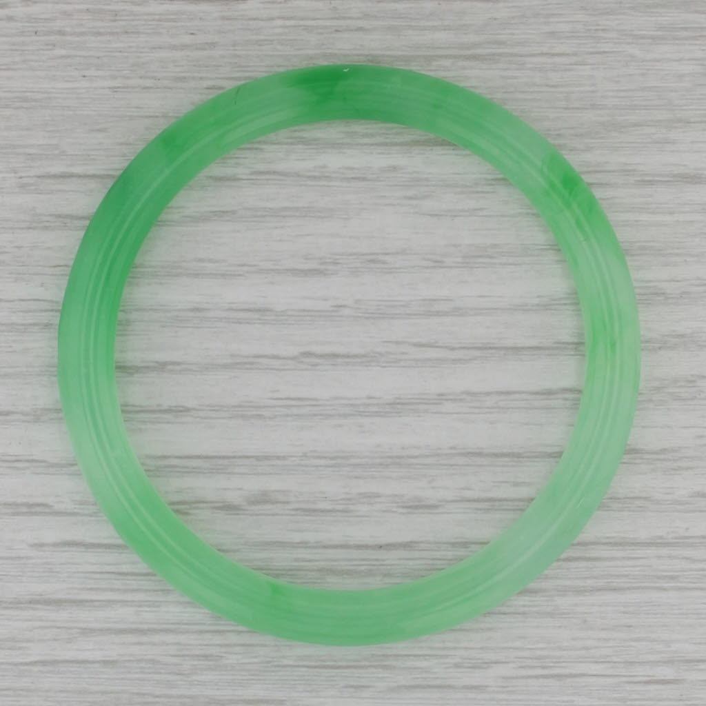 Vintage Green Glass Bangle Bracelet 7.25" 7.6mm