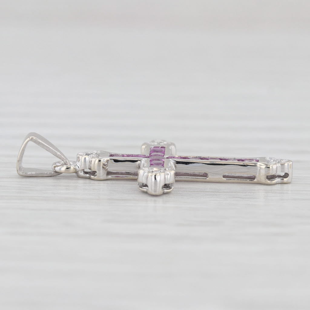 Light Gray 0.90ctw Lab Created Pink Sapphire Diamond Pendant 14k White Gold