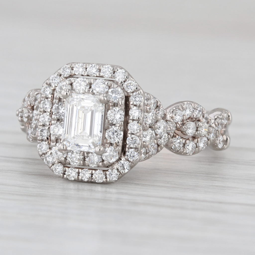 1.55ctw Diamond Halo Engagement Ring 14k White Gold Size 6 Celebration Grand