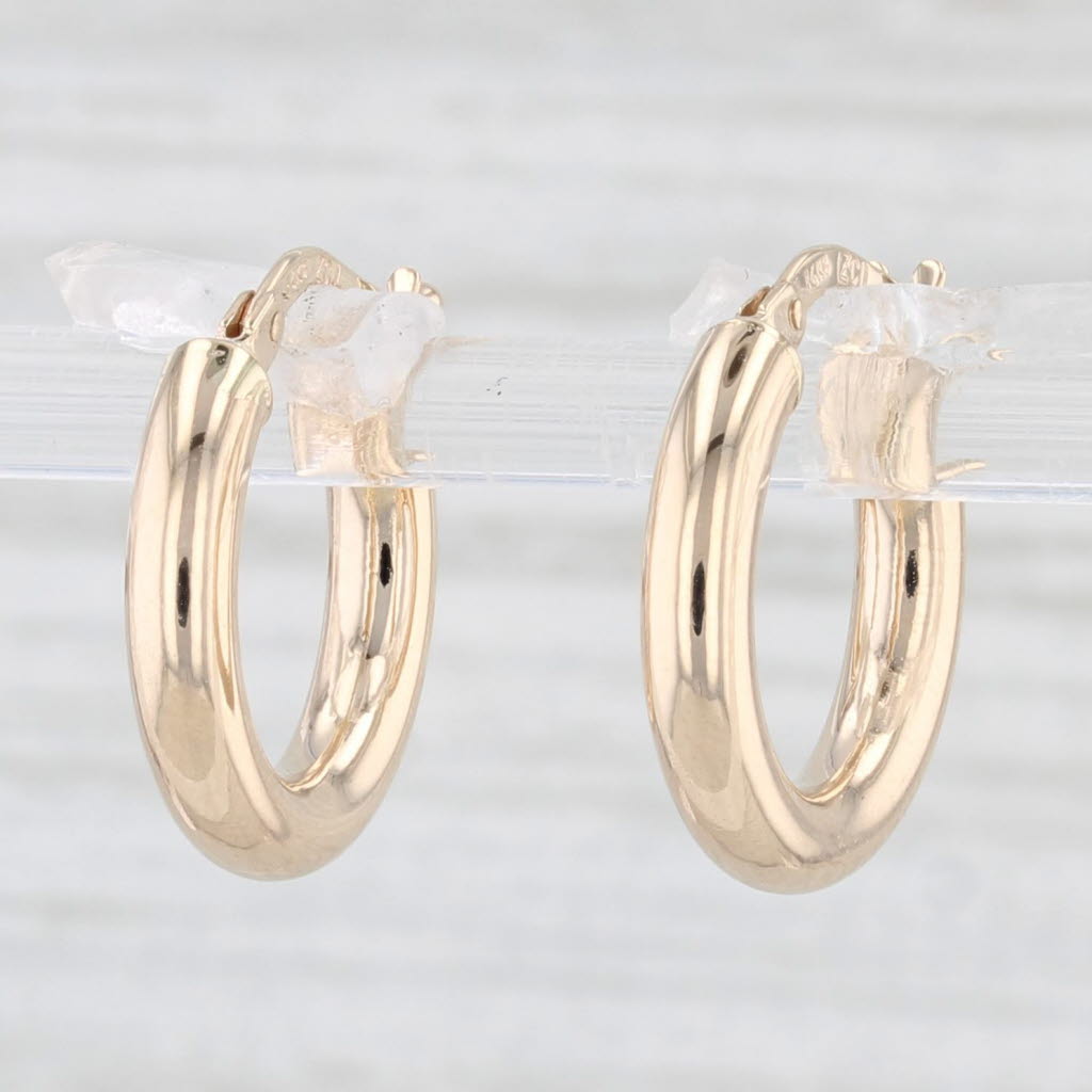 Light Gray New Small Hoop Huggie Earrings 14k Yellow Gold Round Hoops Pierced Snap Top