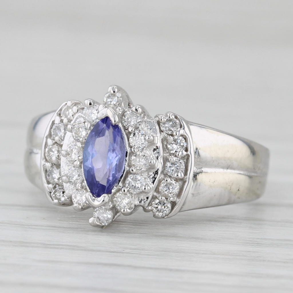 Light Gray 0.68ctw Marquise Tanzanite Diamond Halo Ring 14k White Gold Size 5.5 Engagement