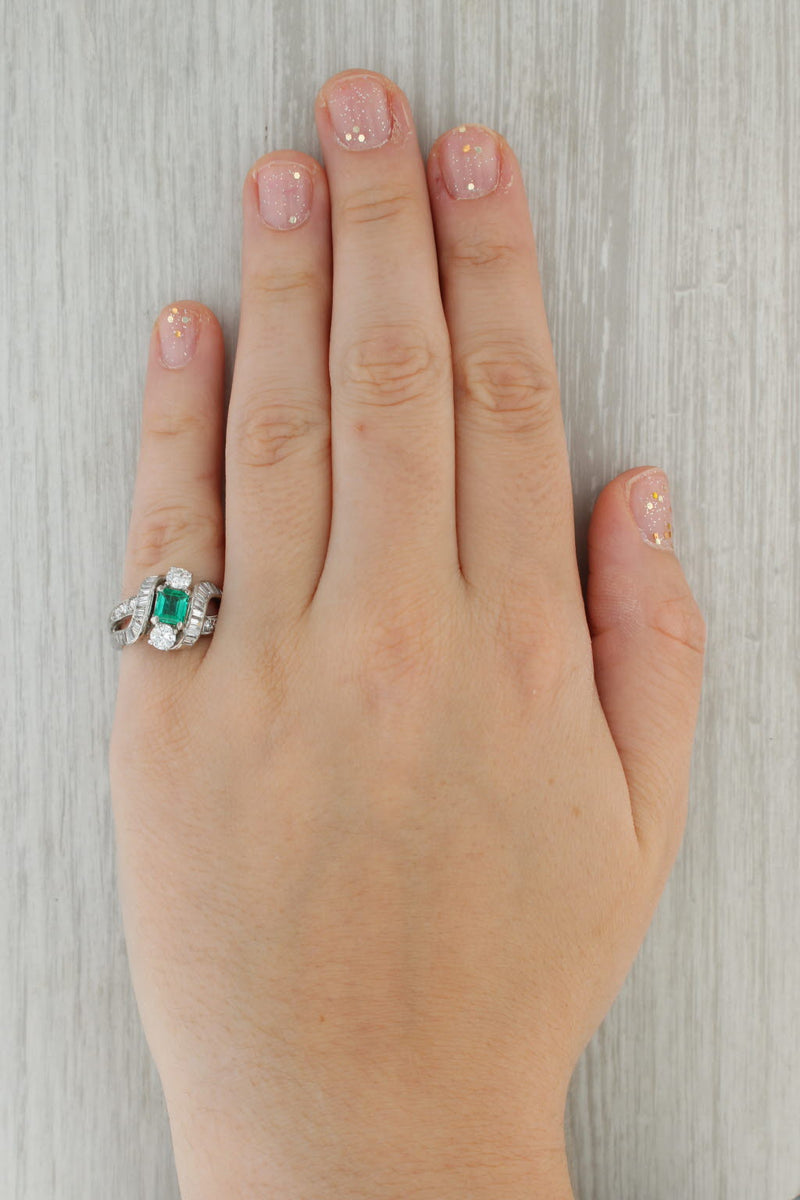Rosy Brown Vintage 1.94ctw Emerald Diamond Cocktail Ring 18k White Gold Size 5.75