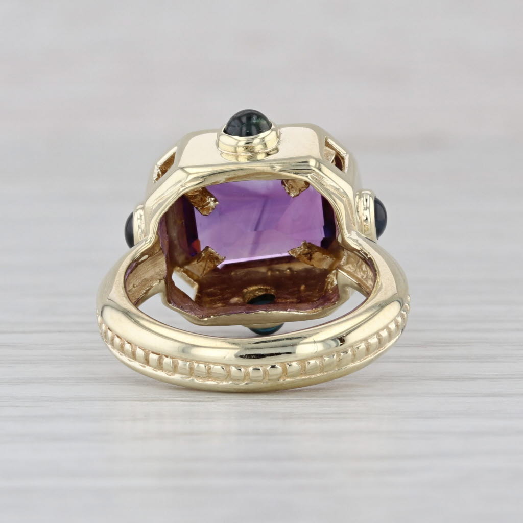 4ct Amethyst Blue Sapphire Cabochons Ring 14k Yellow Gold Size 5 Cocktail