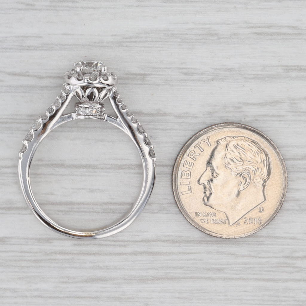 Light Gray 0.94ctw Round Diamond Halo Engagement Ring 14k White Gold Sz 6.75 GIA Cathedral