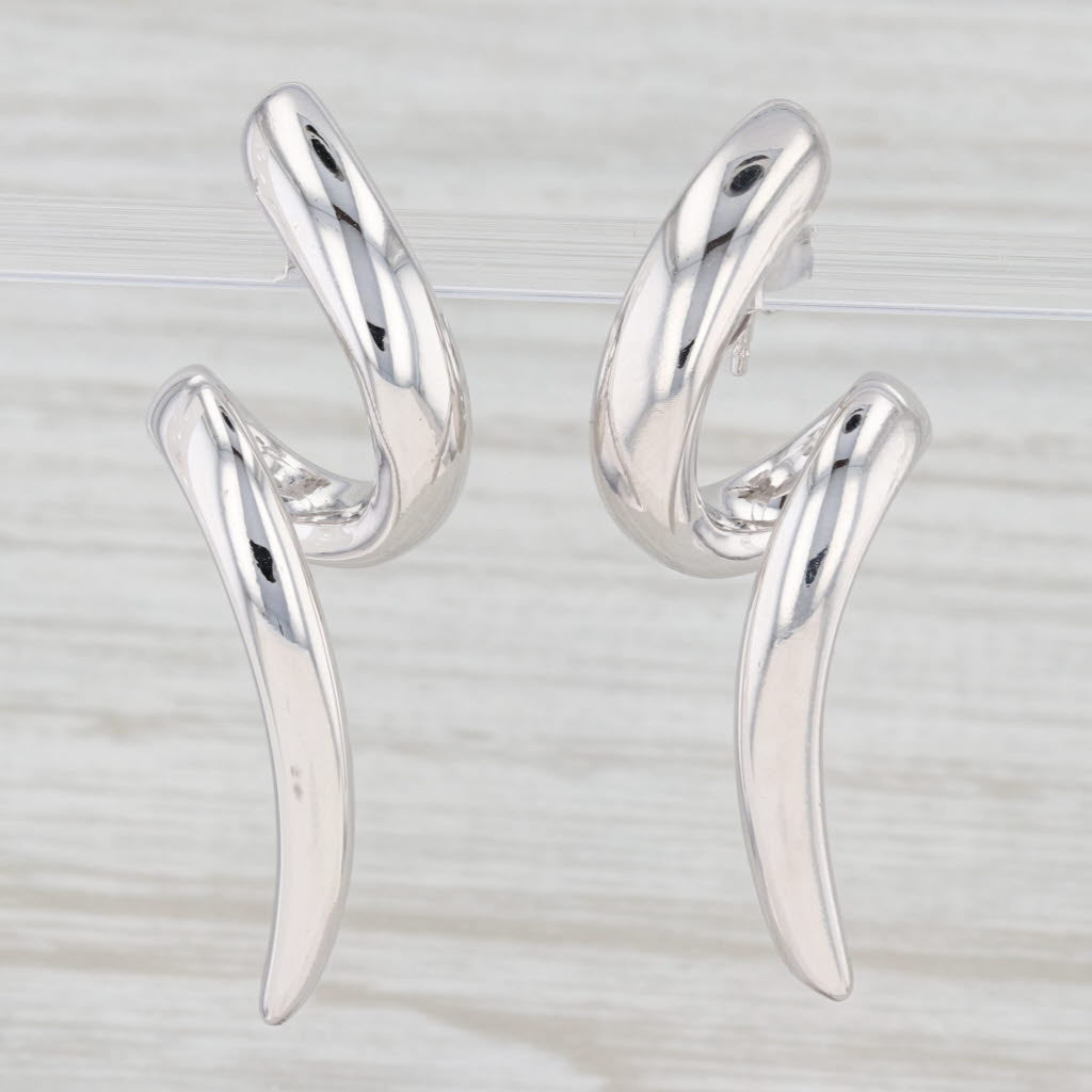 Light Gray Swirl Drop Earrings 18k White Gold Pierced Statement