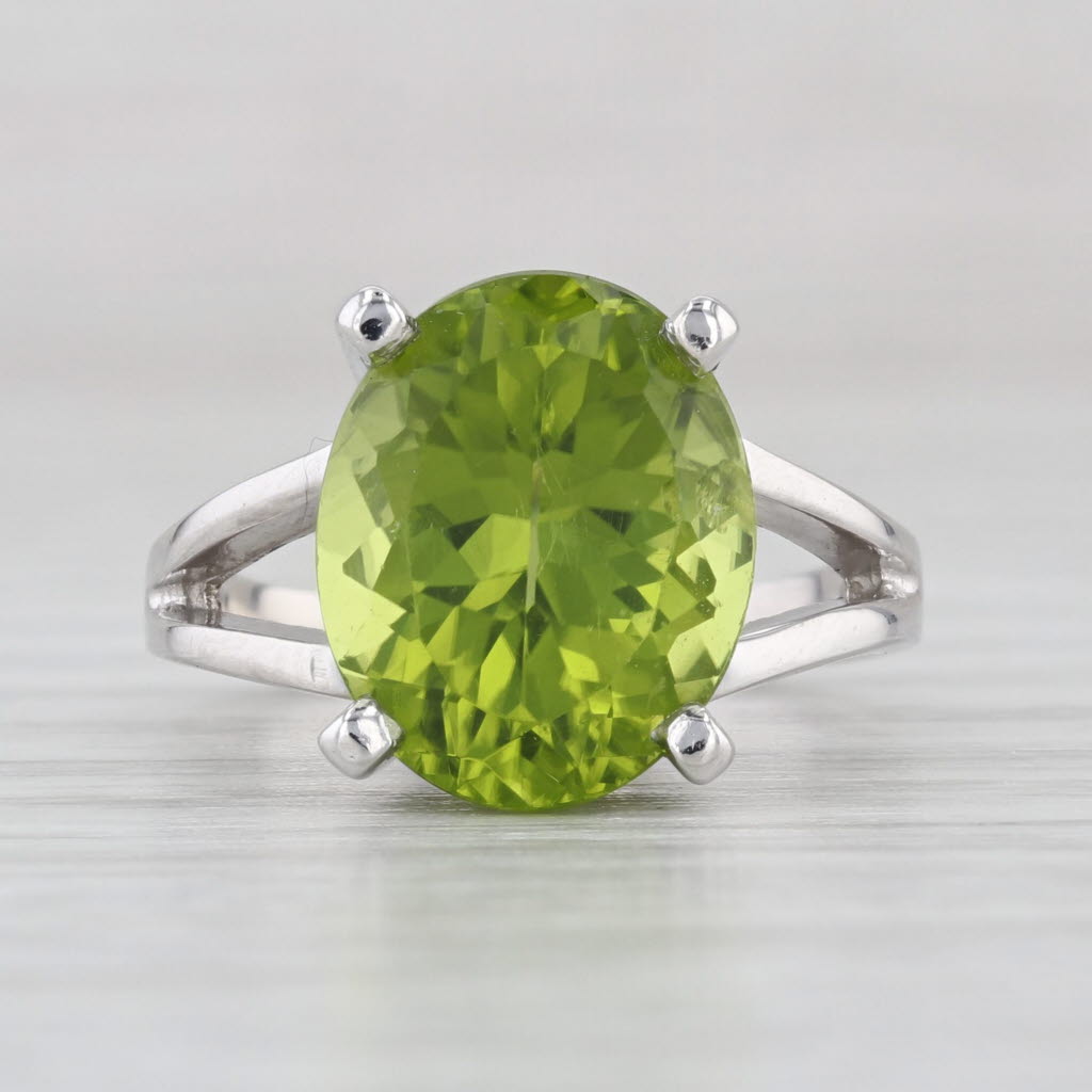 5.25ct Oval Peridot Solitaire Ring 14k White Gold Size 3.5