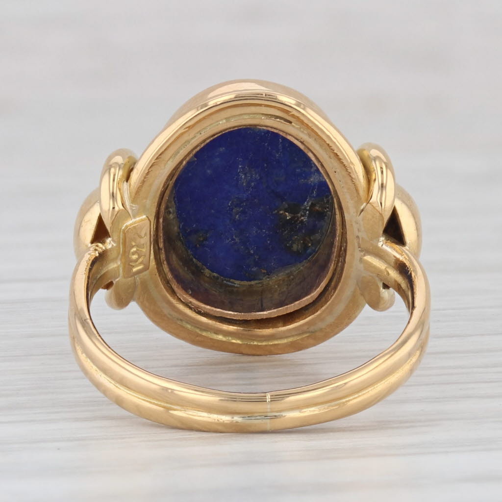 Light Gray Vintage Blue Lapis Lazuli Ring 22k Yellow Gold Size 5.5 Oval Cabochon Solitaire