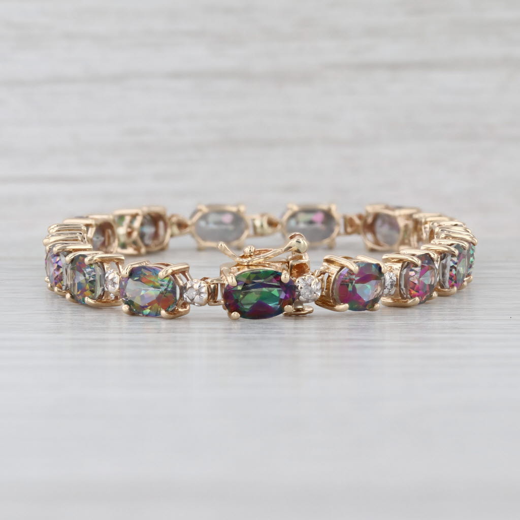 17.20ctw Mystic Topaz Diamond Tennis Bracelet 10k Yellow Gold 6.75" 5.5mm