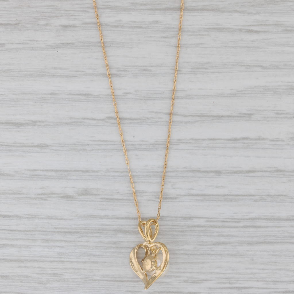 Gray Cultured Pearl Open Heart Pendant Necklace 18k Yellow Gold Rope Chain