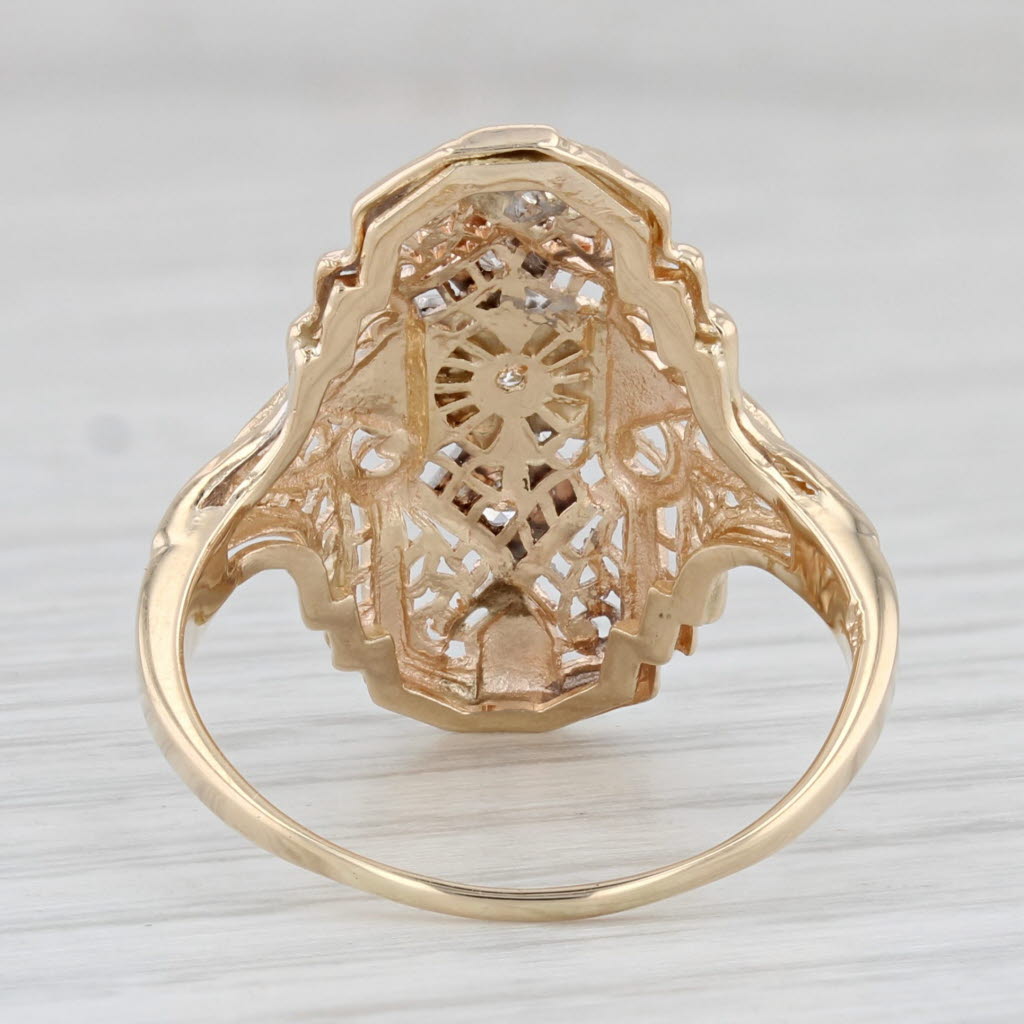 Light Gray Vintage Diamond Filigree Ring 14k Yellow Gold Size 7.75