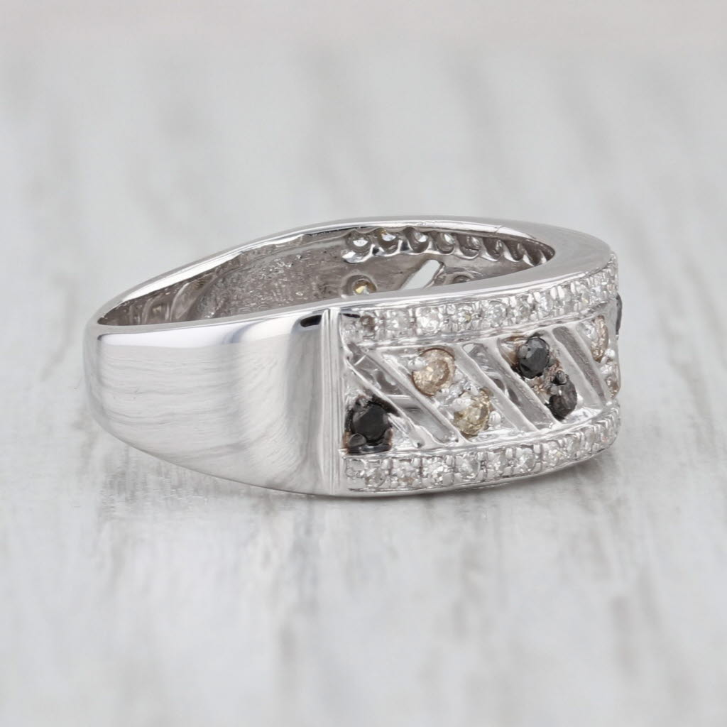 0.63ctw Black White Champagne Diamond Ring 10k White Gold Sz 6 Bridal Stackable