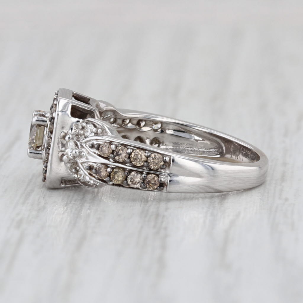 Le Vian Champagne & White Diamond Halo Engagement Ring 14k White Gold Size 7