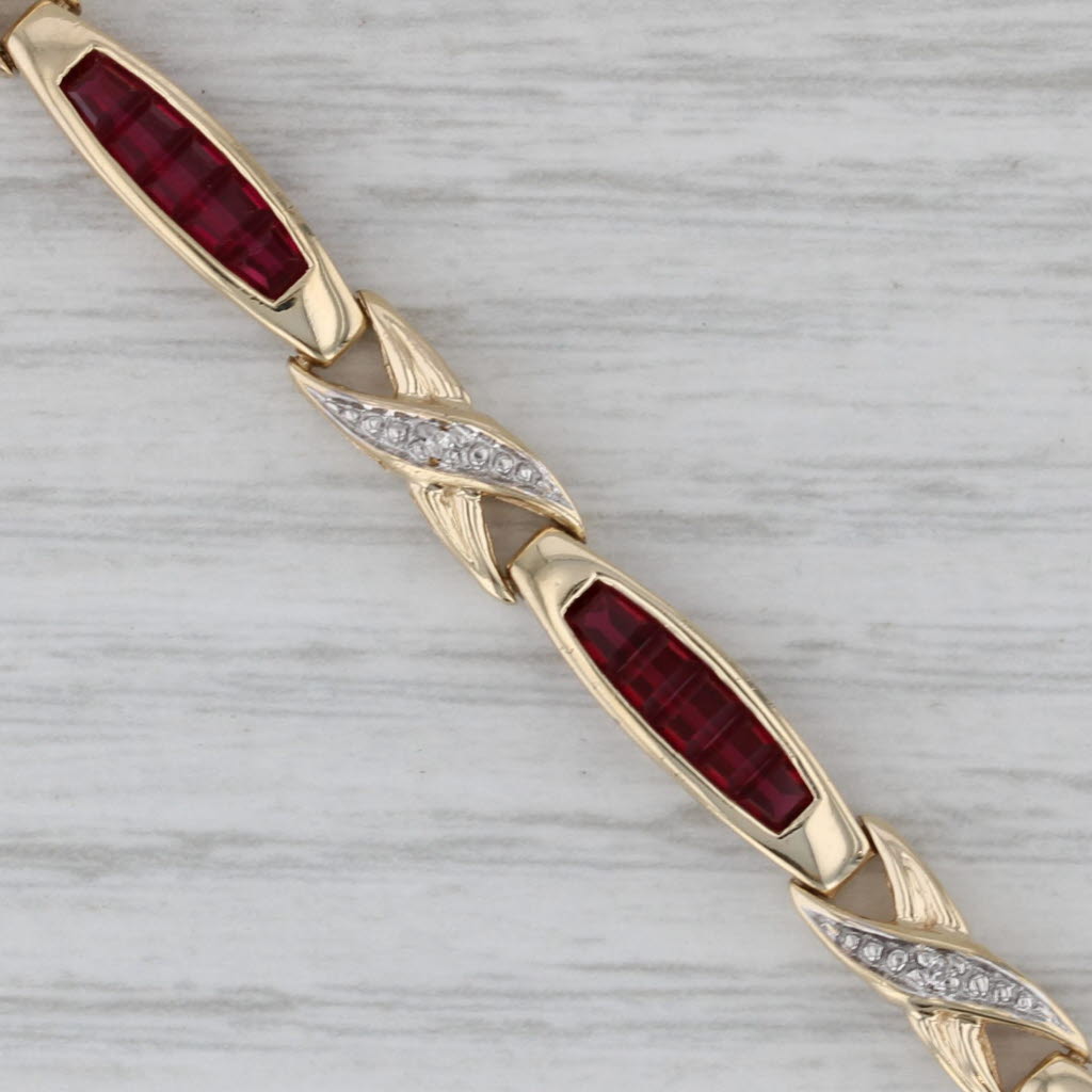 Gray Lab Created Ruby Diamond Bracelet 10k Yellow Gold 7" 4.7mm