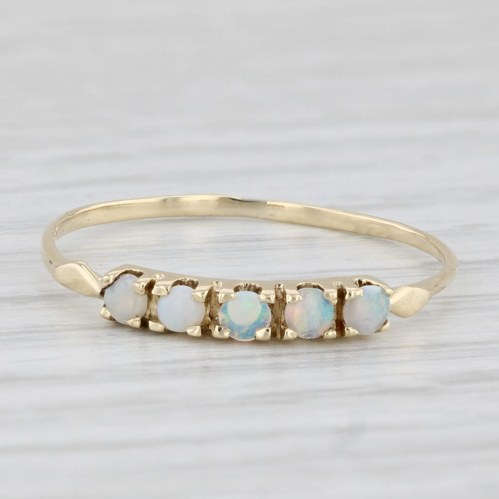 Light Gray Round Opal 5-Stone Ring 14k Yellow Gold Size 9.5 Stackable