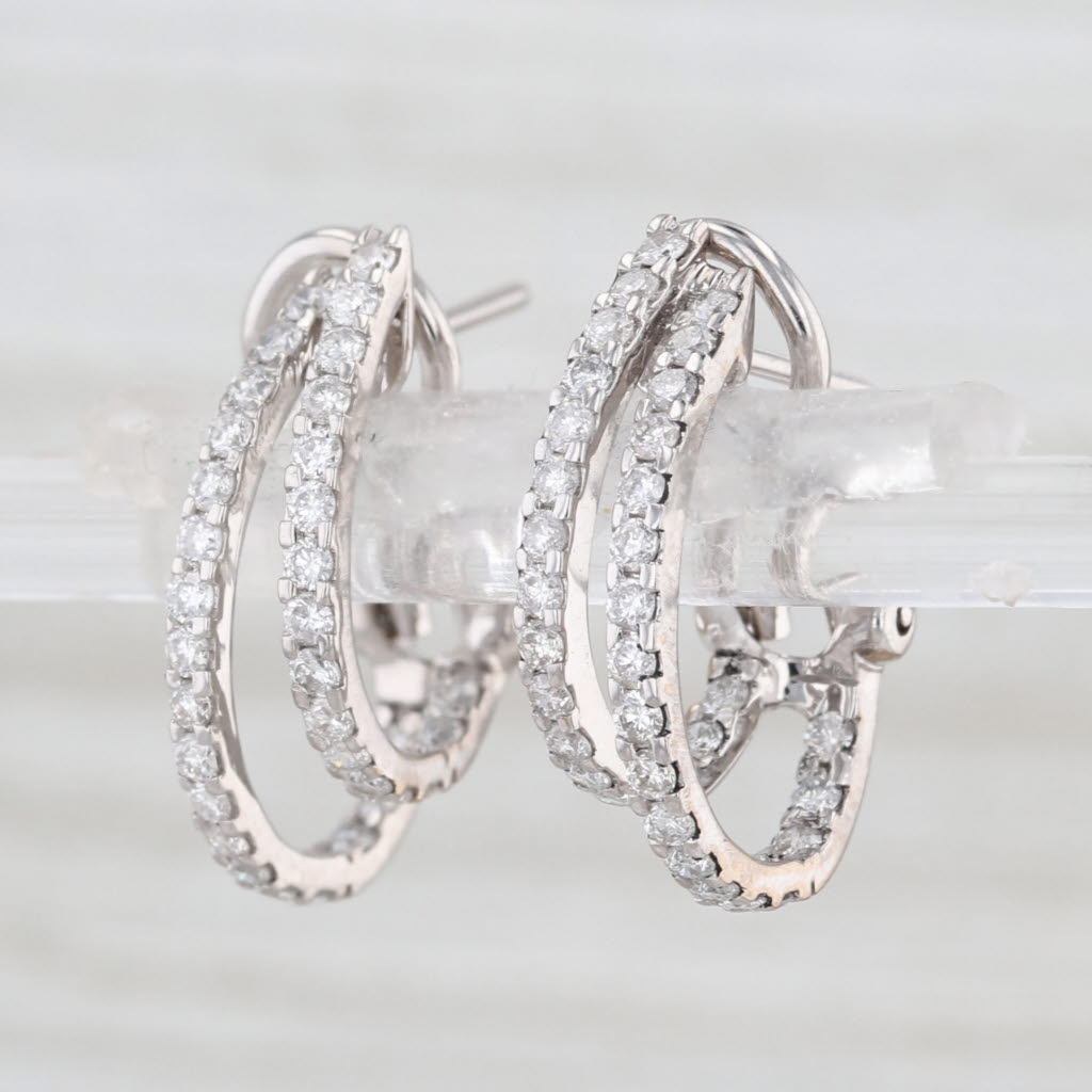 0.92ctw Diamond Double Half Hoop Earrings 18k White Gold Omega Backs