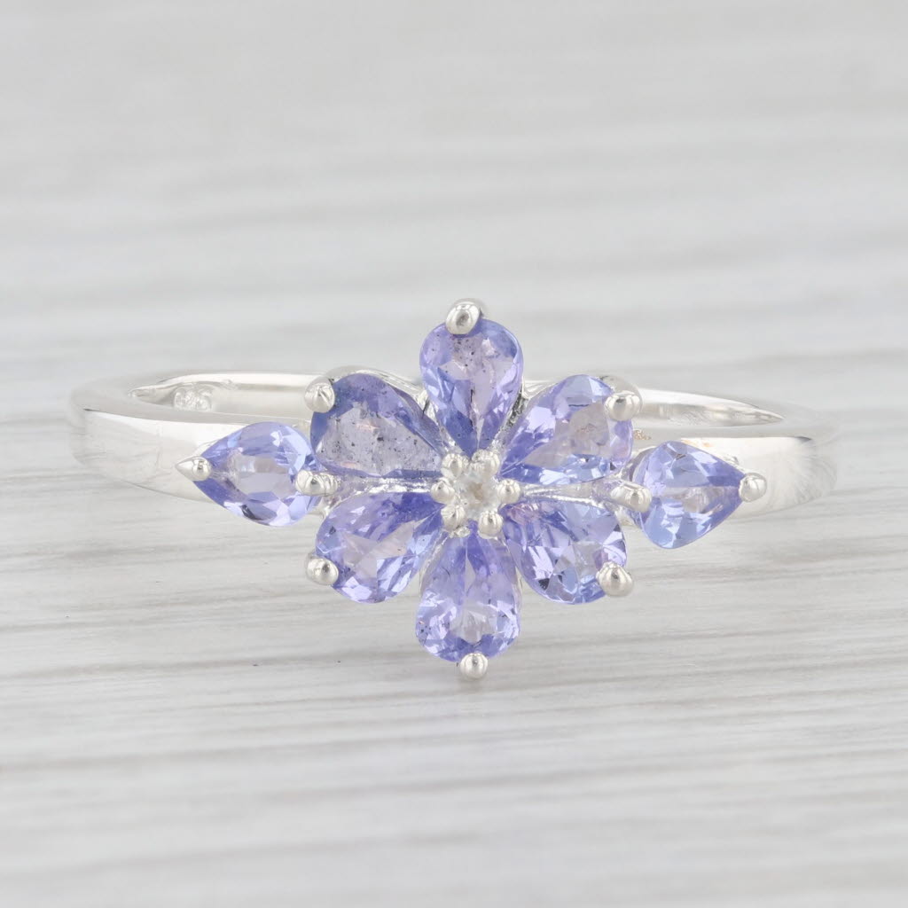 Light Gray 1ctw Tanzanite Cluster Flower Ring Sterling Silver 9.5