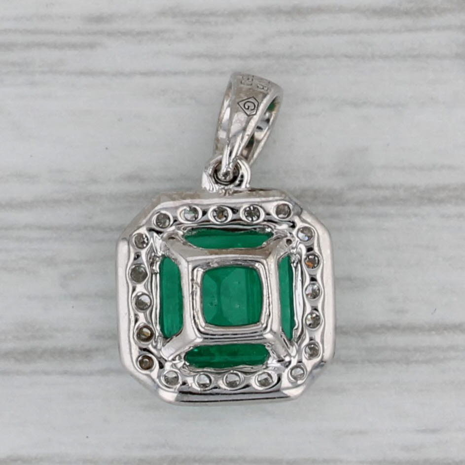 Gray 1.10ctw Emerald Diamond Halo Pendant 18k White Gold Small Drop