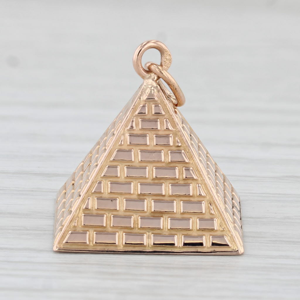 Light Gray Vintage Pyramid Charm 18k Rose Gold 3D Figural Pendant