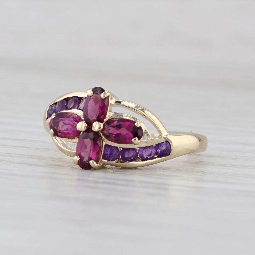 1.58ctw Garnet Flower Amethyst Bypass Ring 10k Yellow Gold Size 7.5