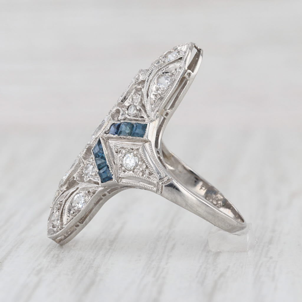 Art Deco Diamond Sapphire Lab Created Spinel Ring Platinum Size 5.25 Vintage