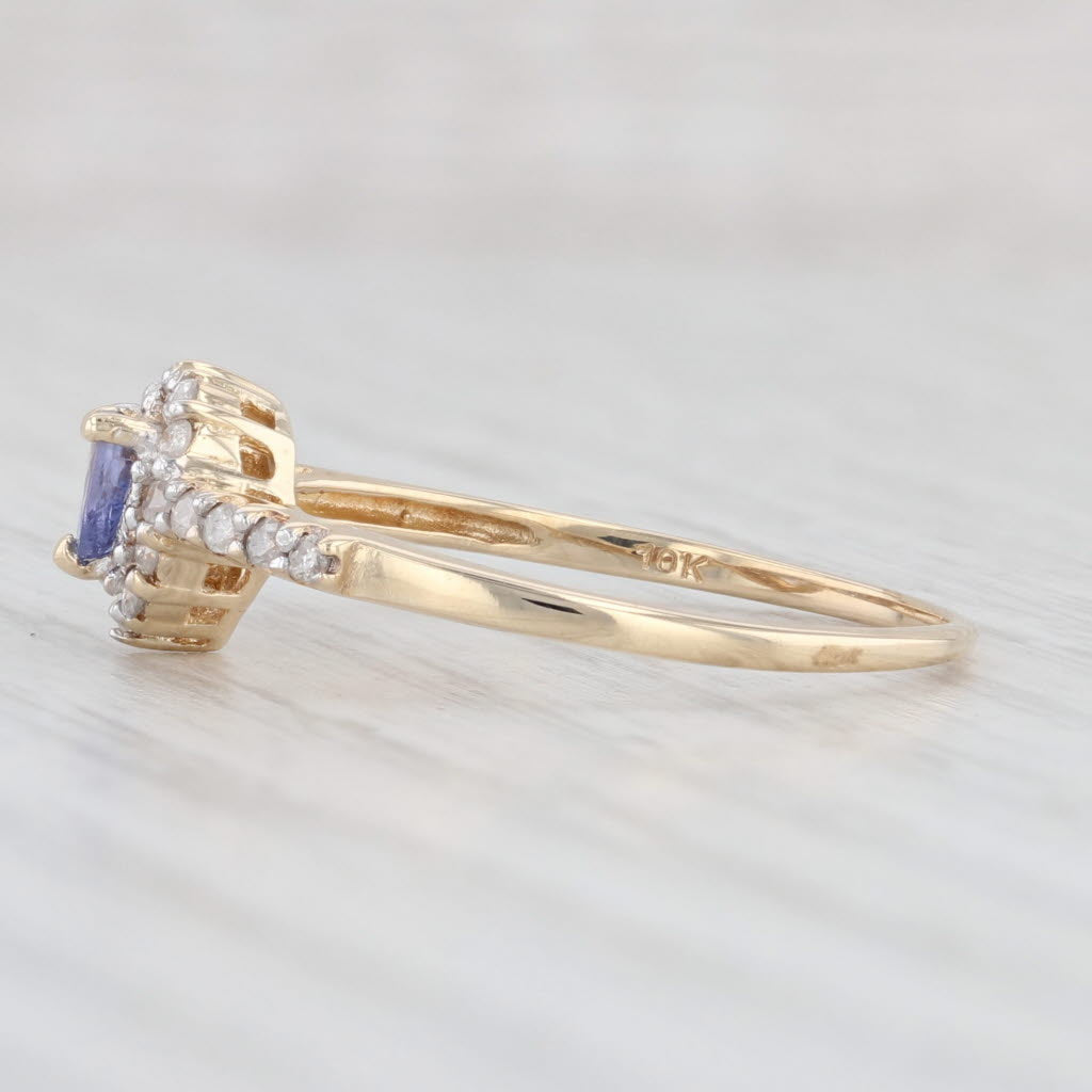 Light Gray 0.32ctw Tanzanite Heart Diamond Halo Ring 10k Yellow Gold Size 7.25 Engagement