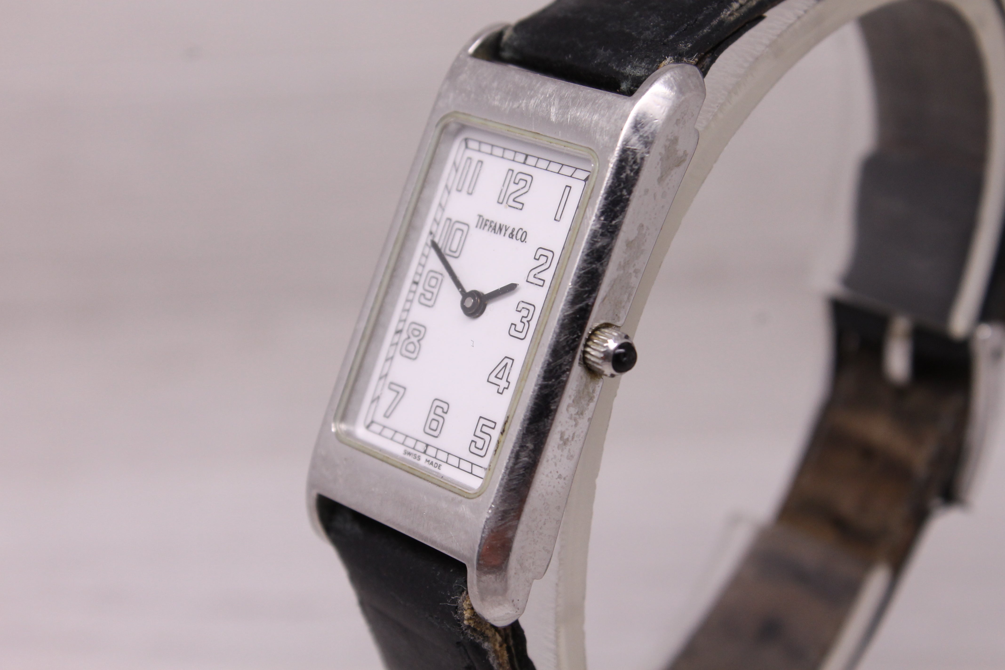 Vintage Tiffany & Co Ladies Tank Watch 20mm Steel Quartz Swiss Date 525.1027