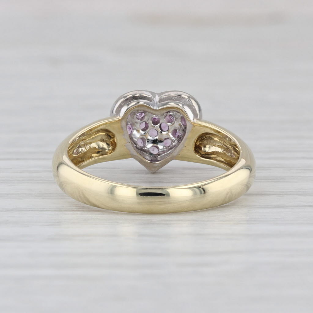 0.46ctw Pink Sapphire Pave Heart Cluster Ring 14k Yellow White Gold Size 6.75-7
