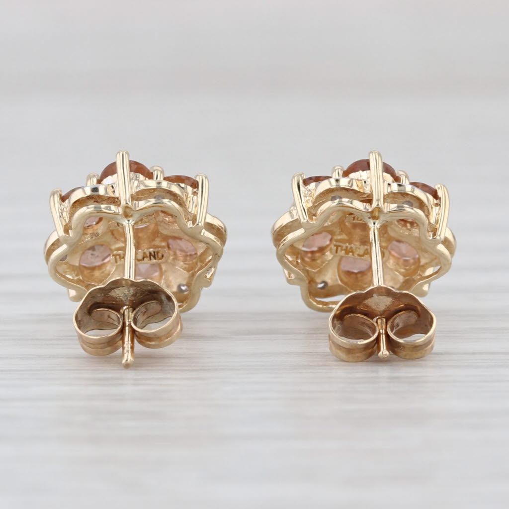 1.43ctw Peach Feldspar Diamond Flower Stud Earrings 10k Yellow Gold Studs