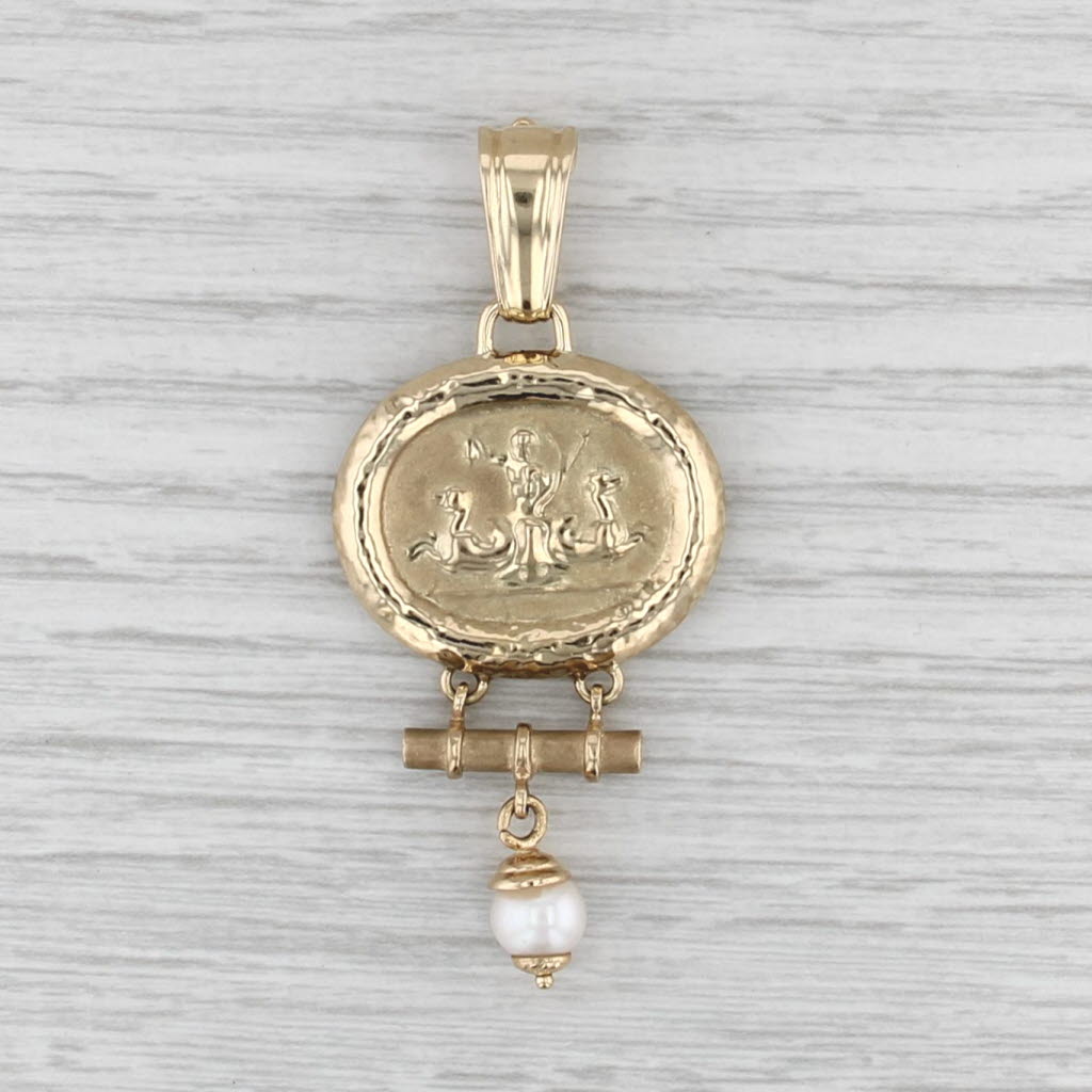 Cultured Pearl Horse Crest Enhancer Pendant 14k Yellow Gold