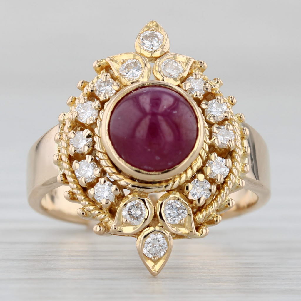 Gray Ruby Diamond Halo Ring 18k Yellow Gold Size 6.5 Vintage Cocktail