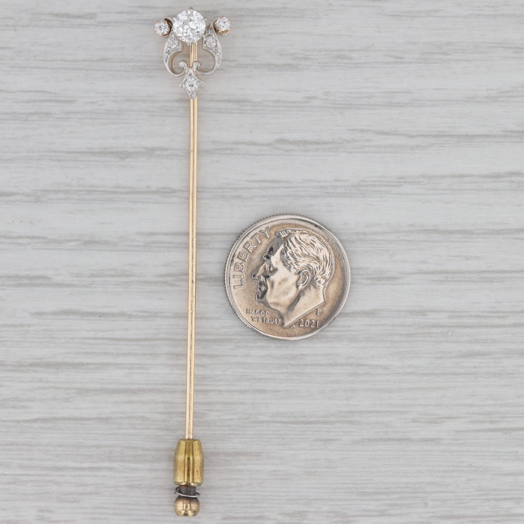 Gray 0.48ctw Diamond Stickpin 10k Gold Platinum Antique Pin