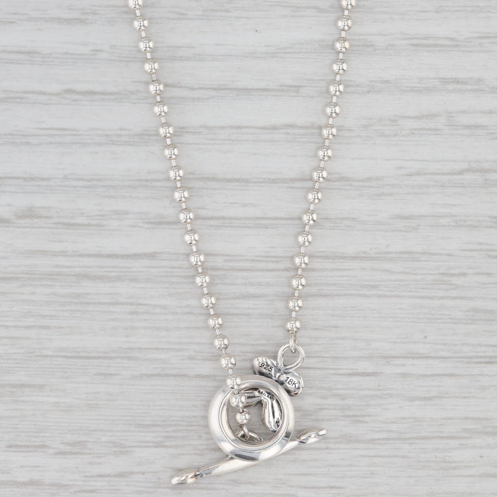 Light Gray Ann King Flower Toggle Clasp Sterling Silver 18k Gold 24.25" Bead Chain