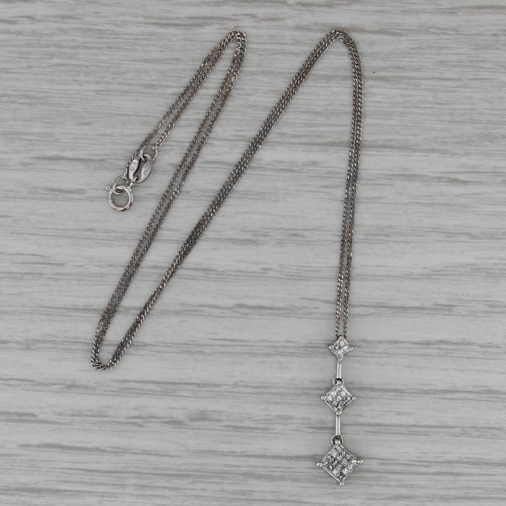 0.25ctw Diamond Journey Pendant Necklace 14k White Gold 17" Curb Chain