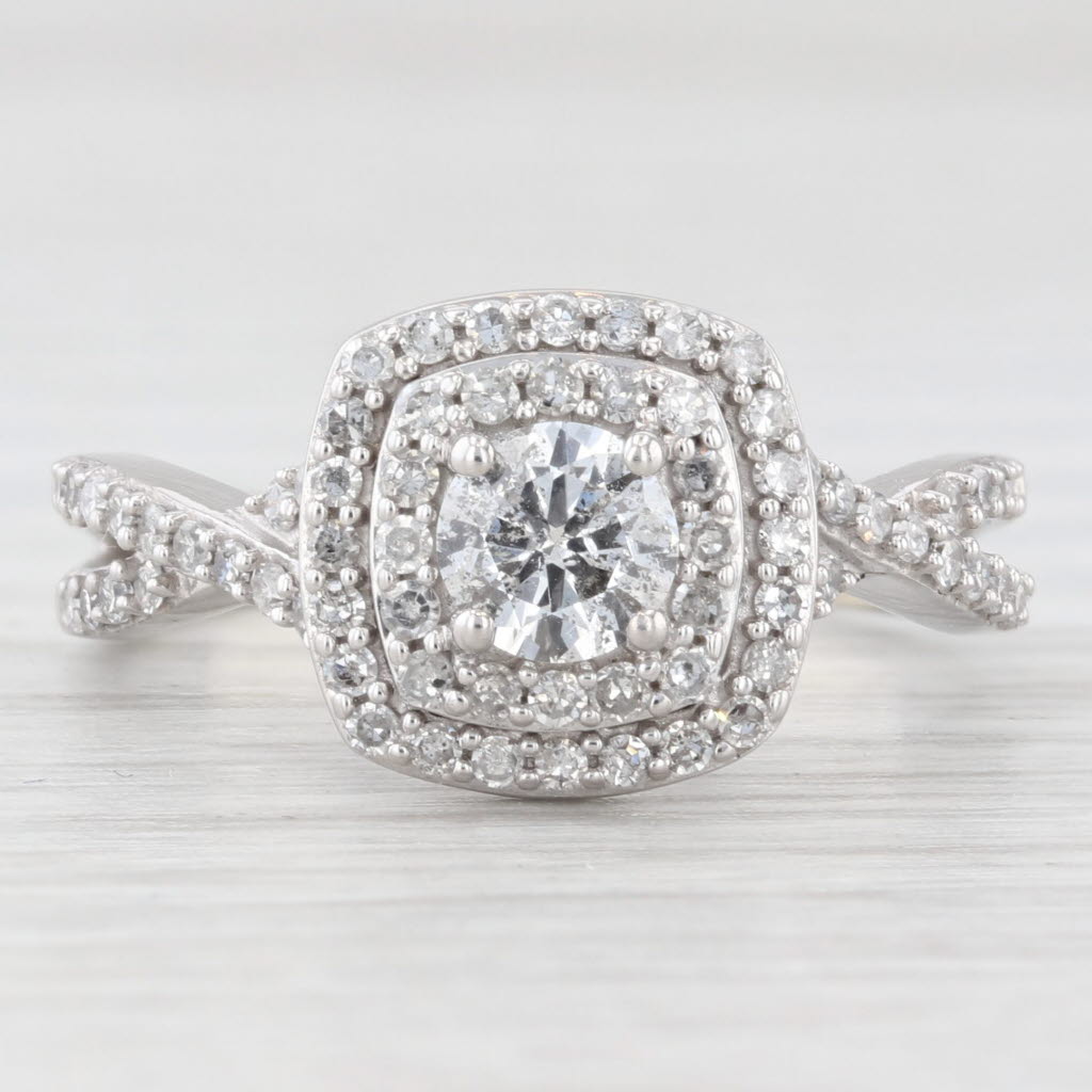Light Gray 0.86ctw Round Diamond Double Halo Engagement Ring 14k White Gold Size 7.25