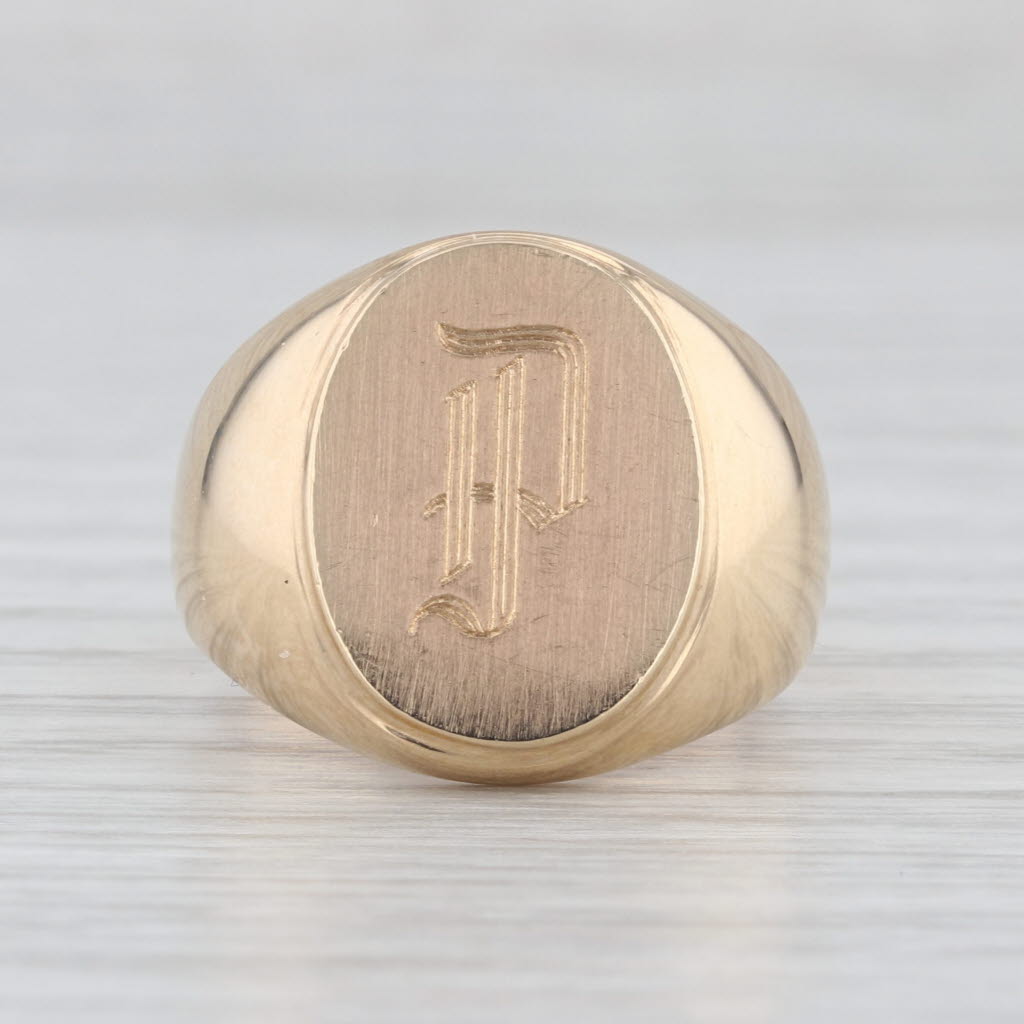 Engraved Old English Letter P Signet Ring 10k Yellow Gold Size 7.75