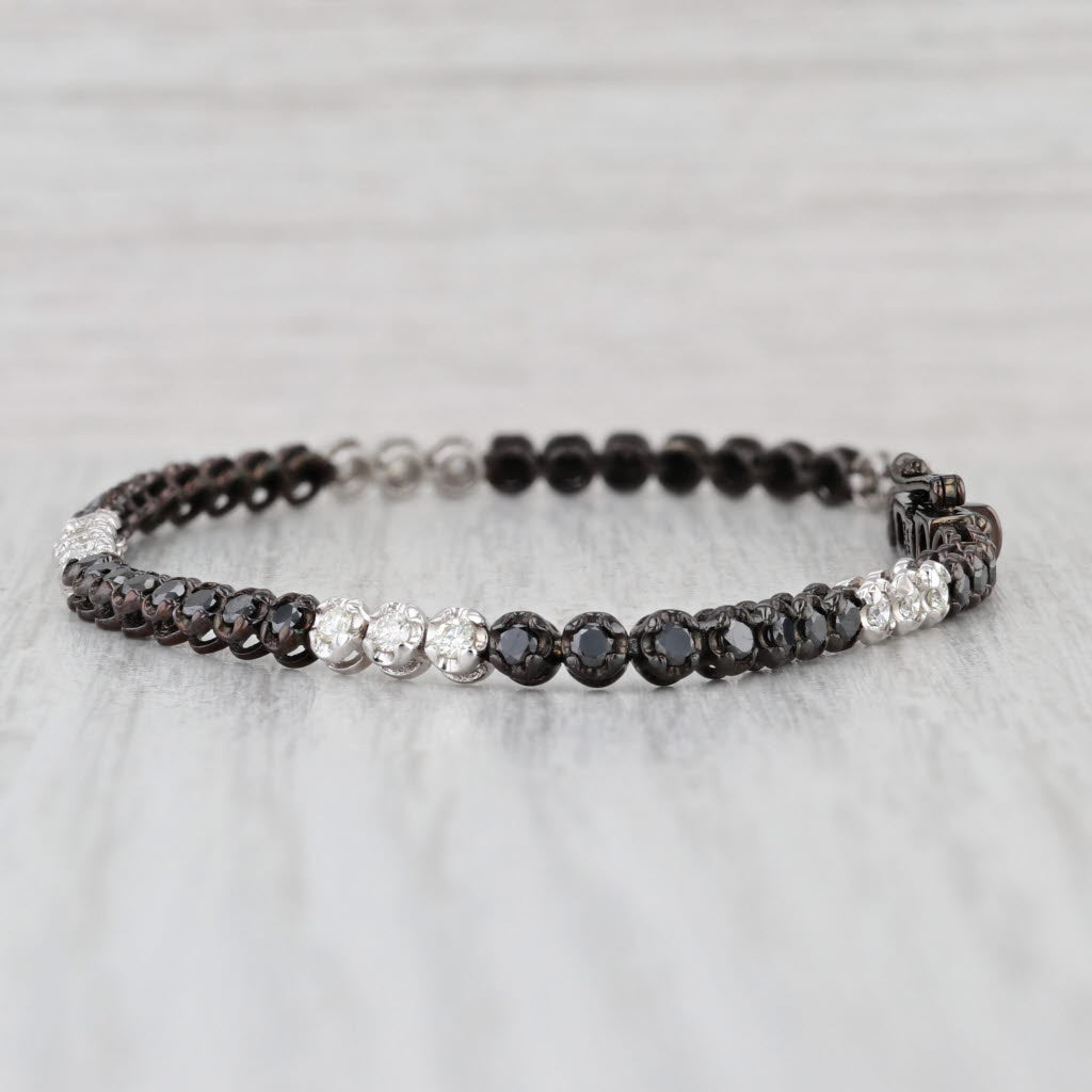 1.74ctw Black White Diamond Tennis Bracelet 14k White Gold Rhodium 7.25" 3.5mm