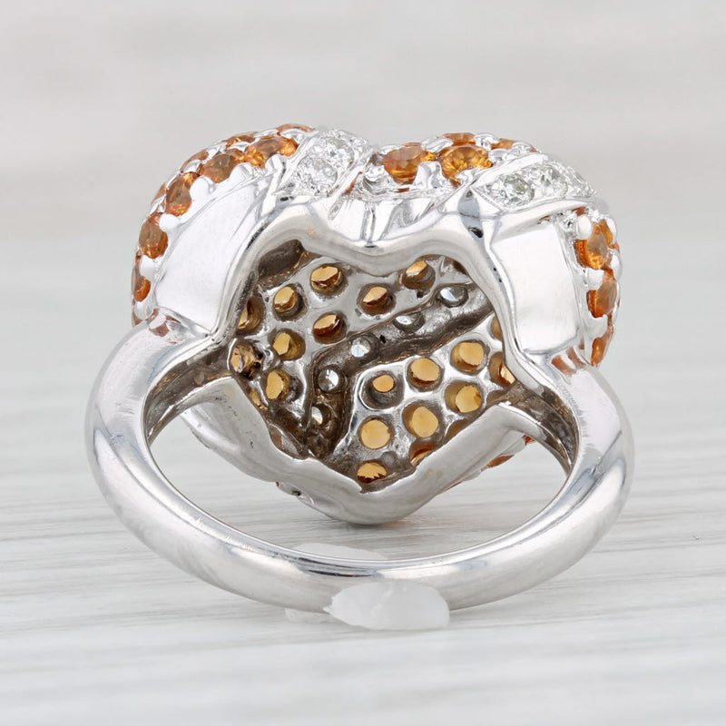 Light Gray 4.20ctw Orange Sapphire Diamond Heart Ring 18k White Gold Size 6.5 Cocktail