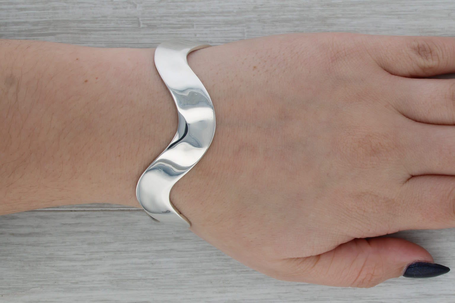Contoured Wavey Cuff Bracelet Sterling Silver Mexico Statement