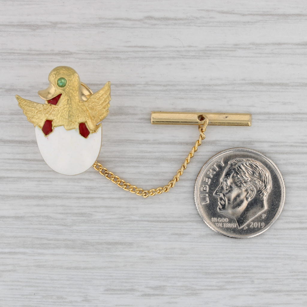 Gray Cartier Baby Bird in Egg Tie Tac Pin Emerald 18k Yellow Gold Enamel Designer