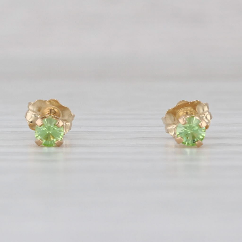 Light Green Glass Imitation Peridot Stud Earrings 14k Yellow Gold Studs