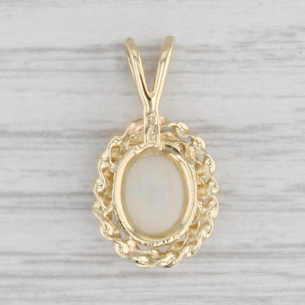 Light Gray Opal Solitaire Pendant 14k Yellow Gold Oval Cabochon