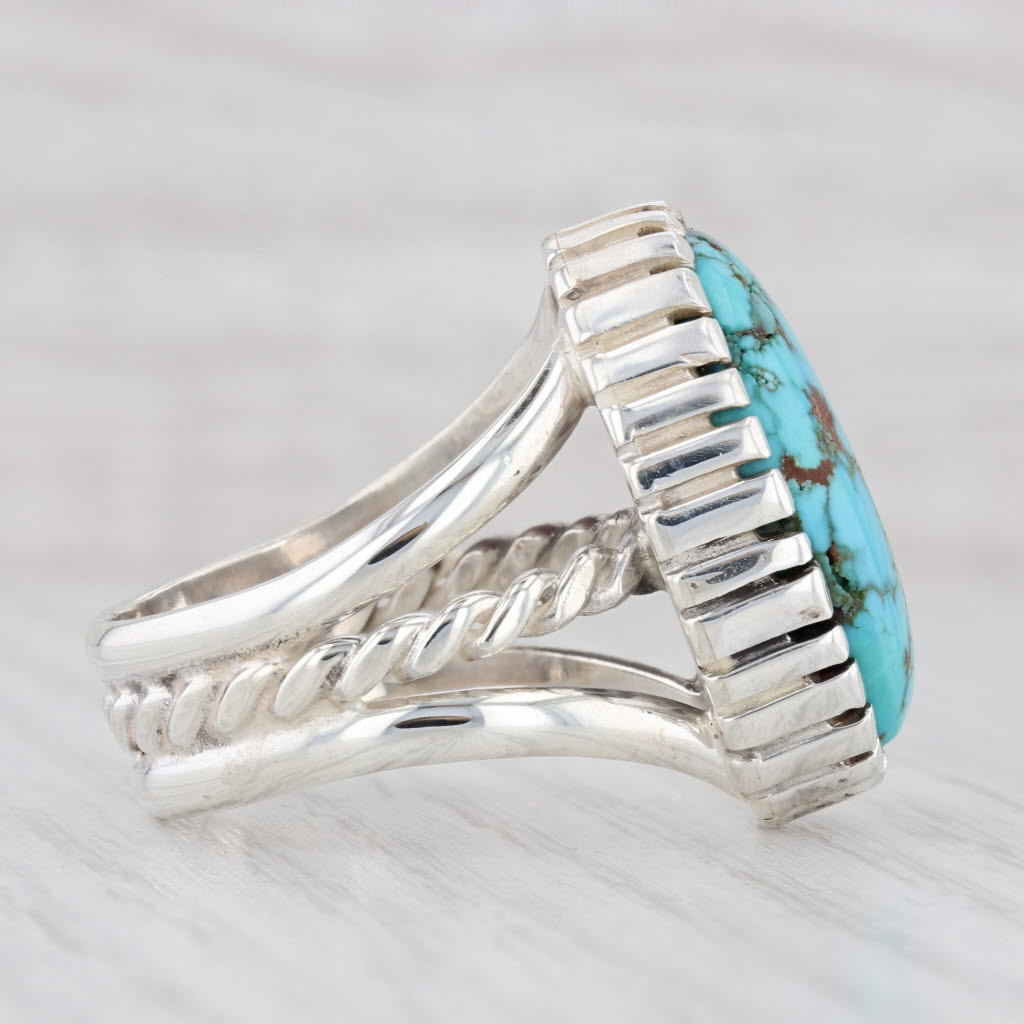 Light Gray Native American Large Turquoise Ring Sterling Silver Size 12.75 Stewart Signed