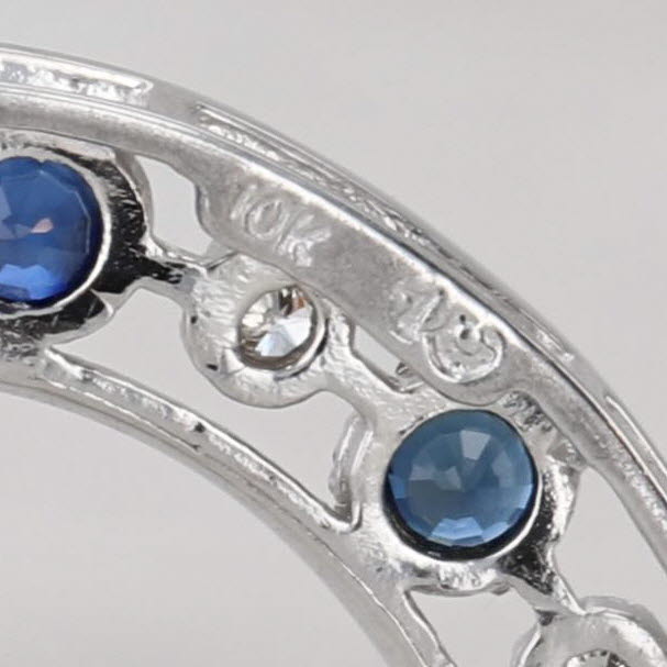 0.68ctw Blue Sapphire Diamond Circle Pendant 10k White Gold Floating Drop