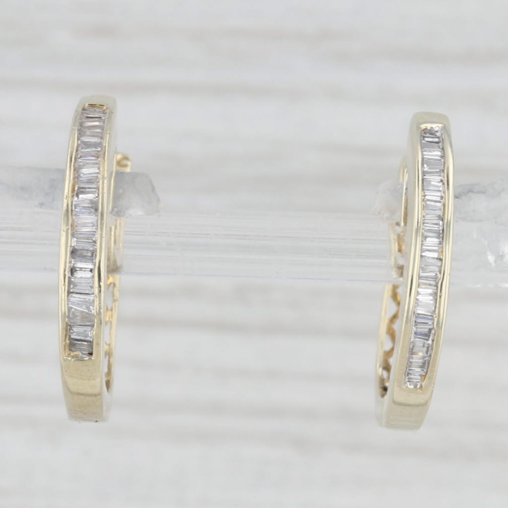 Light Gray 0.44ctw Diamond Hoop Earrings 14k Yellow Gold Snap Top Hoops