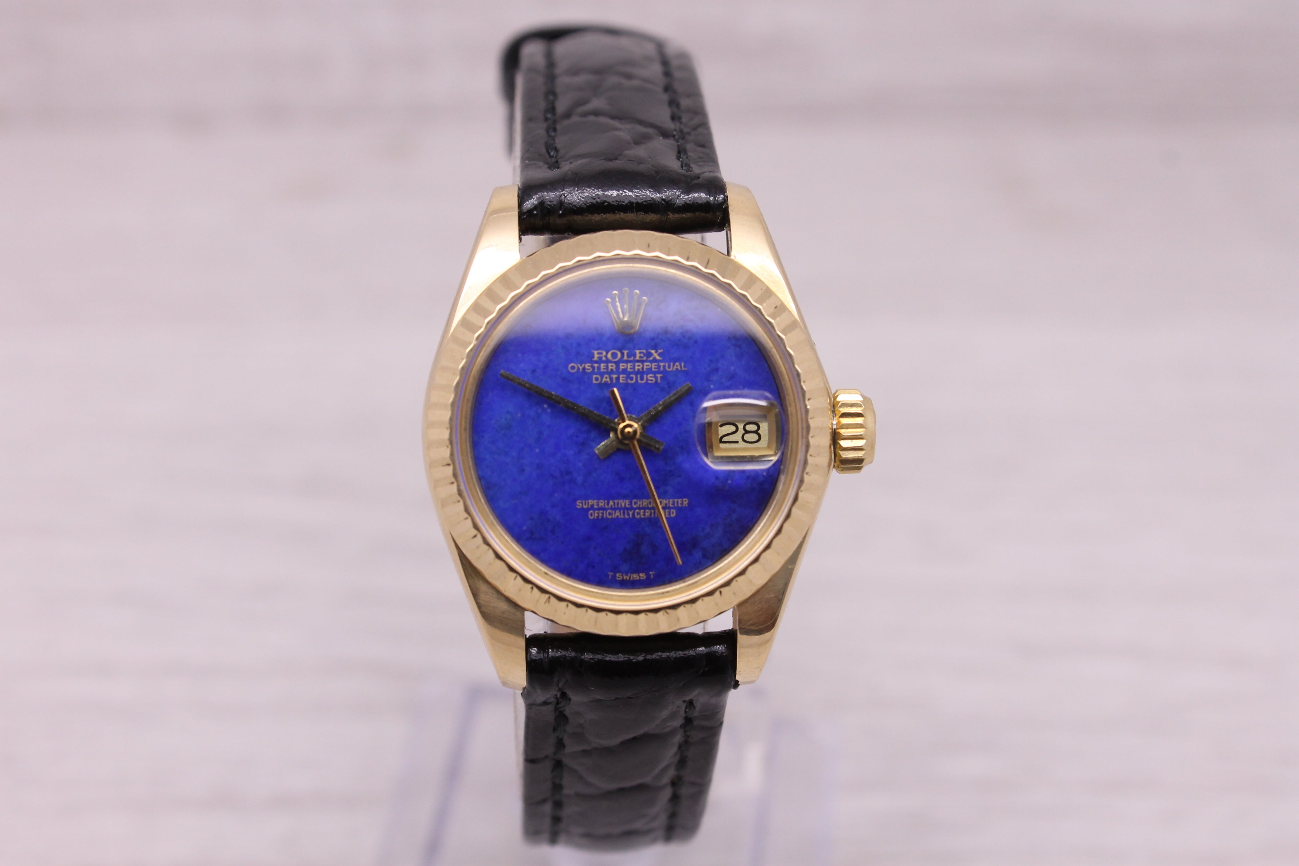 Thistle Vintage 1978 Rolex Datejust 6917 Ladies 18k Gold Automatic Watch Lapis Lazuli