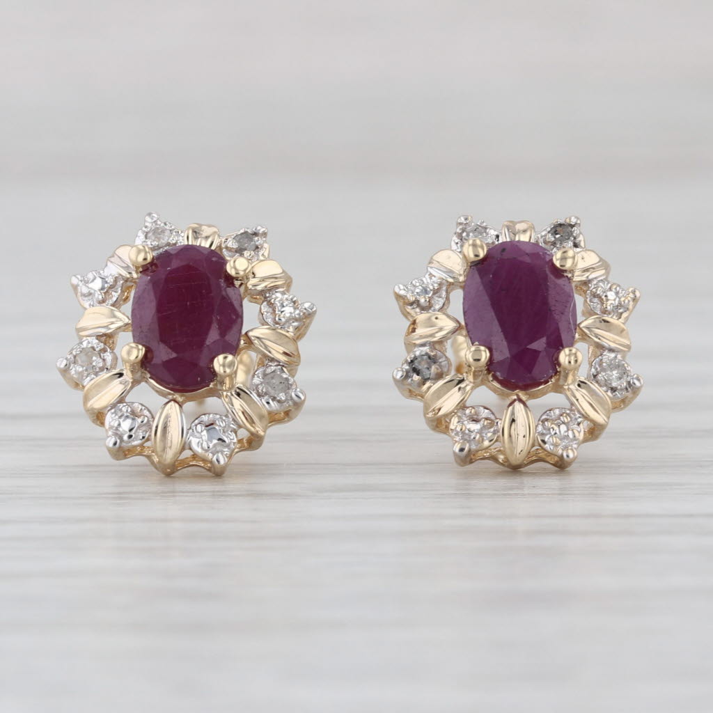 2.26ctw Ruby Diamond Halo Stud Earrings 14k Yellow Gold Studs