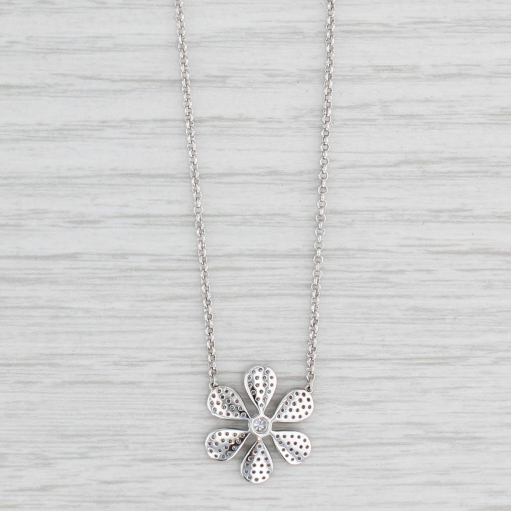 Light Gray New 0.45ctw Diamond Flower Pendant 14k White Gold Cable Chain 17-19" Adjustable