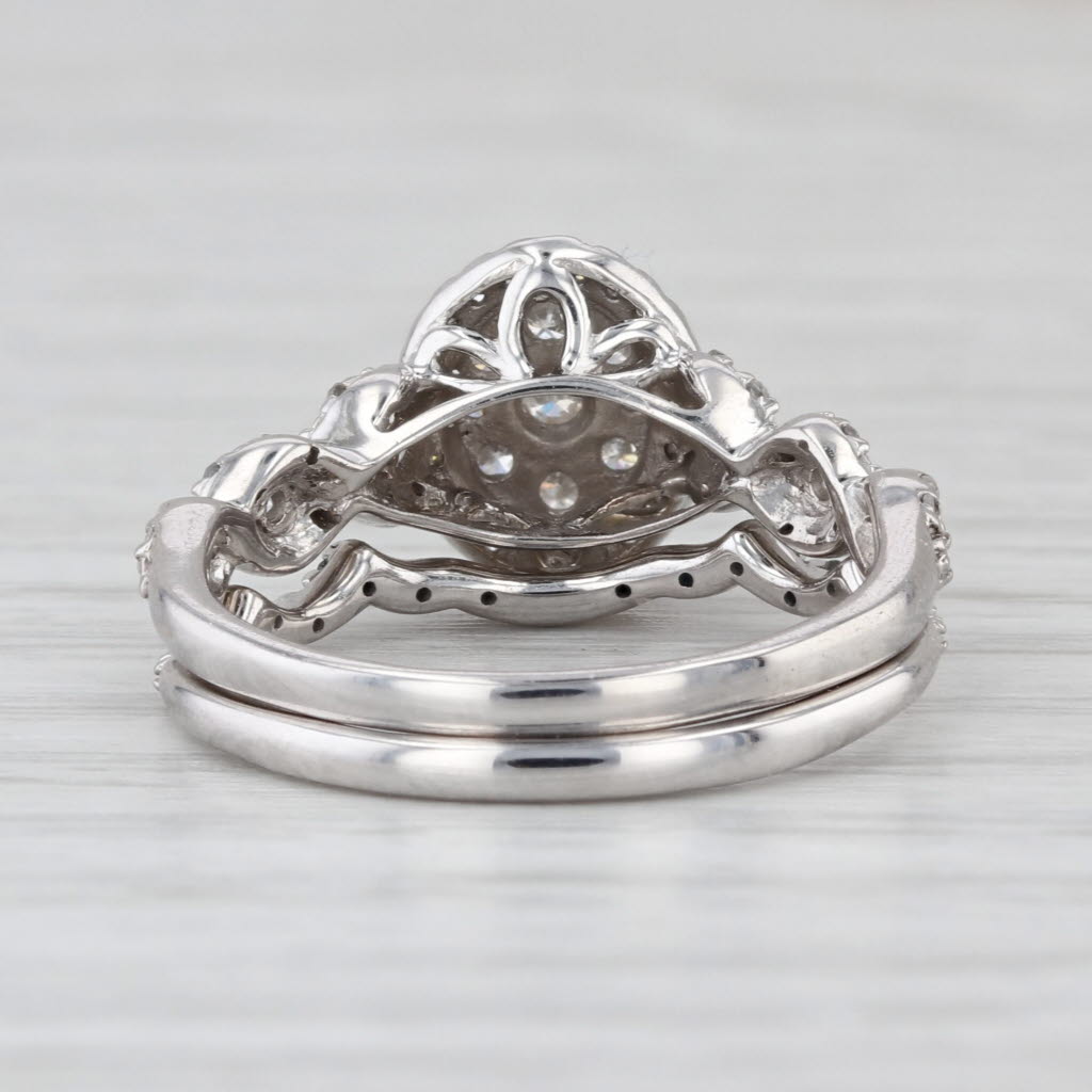 0.44ctw Diamond Cluster Halo Engagement Ring Wedding Band Bridal Set 10k Gold