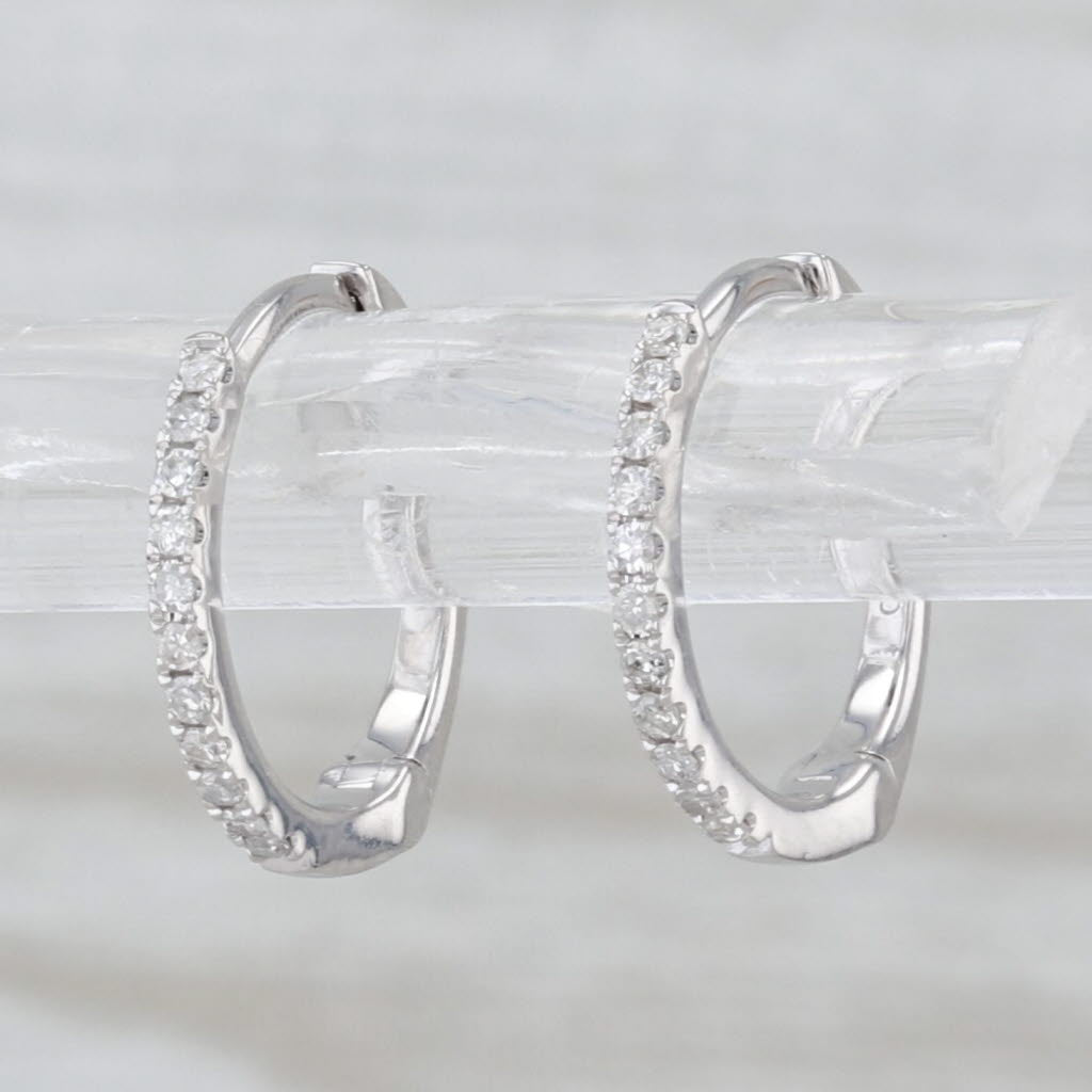 0.11ctw Diamond Small Hoop Earrings 14k White Gold Hinged Round Hoops